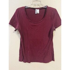 Divided H M Basic Burgundy Scoop Neck Tee Shirt Womens Size L